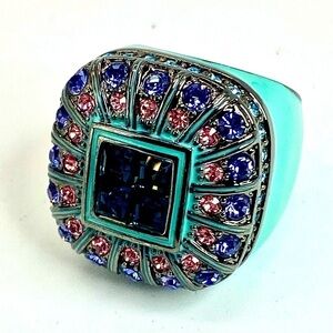 PRINCESS Amanda Borghese Gorgeous Teal
Enamel and Square Cut Crystal Ring Sz 7.5